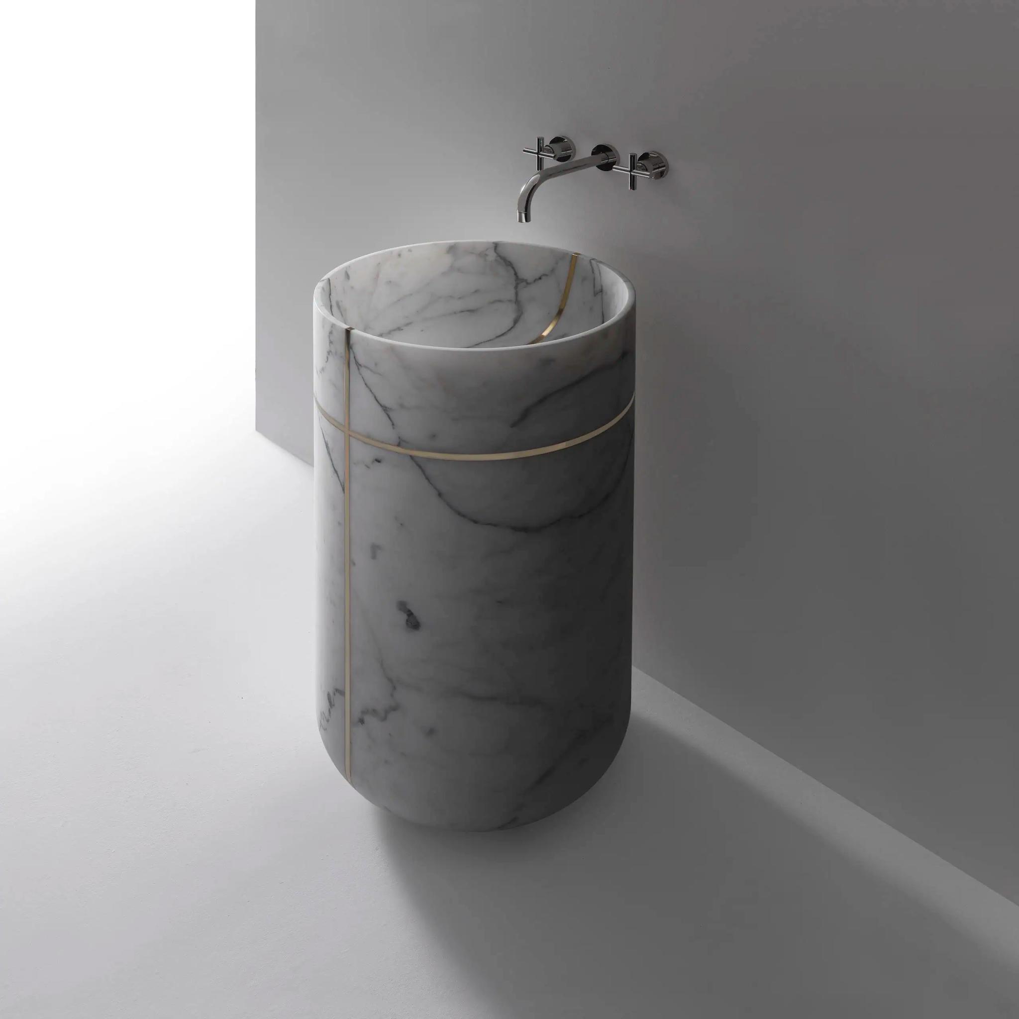 Lavabo đá nguyên khối tròn VIII — nội thất đá Rochelle Couture