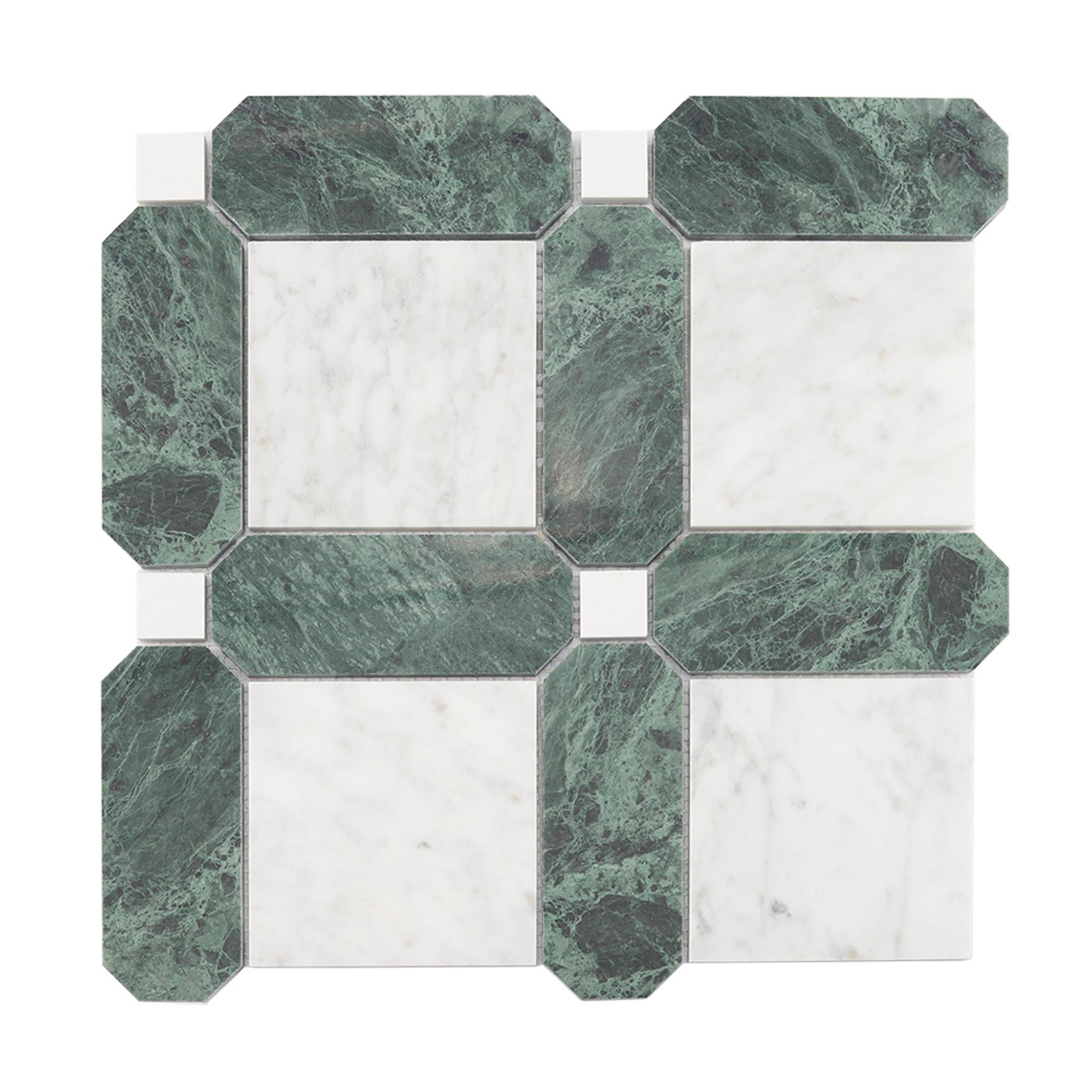 Framed Square Marble Mosaic White and Green Tile — mosaic vuông bằng đá marble trắng & xanh lục