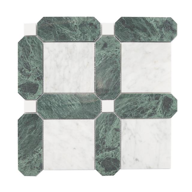 Framed Square Marble Mosaic White and Green Tile — mosaic vuông bằng đá marble trắng & xanh lục