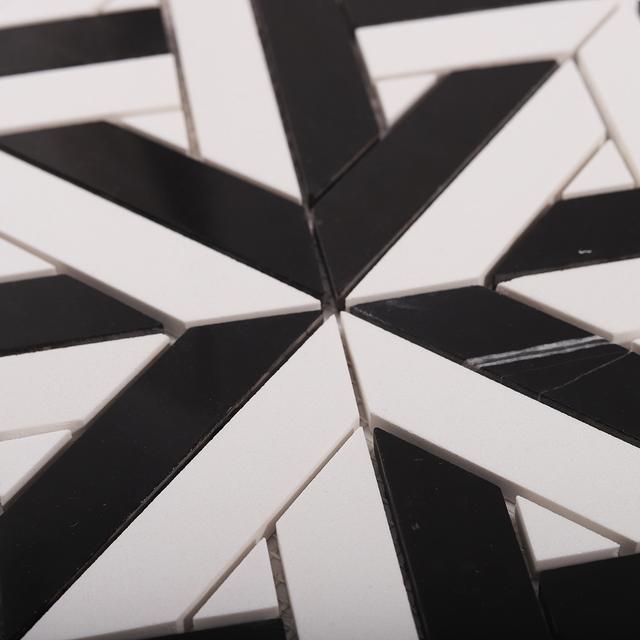 White and Black Geometrica Marble Mosaic Tiles — mosaic ghép nghệ thuật bằng đá marble đen & trắng