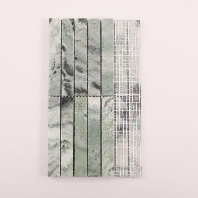 Sage Green Polished Marble Vertical Mosaic Tiles — mosaic ghép nghệ thuật bằng đá marble xanh lục