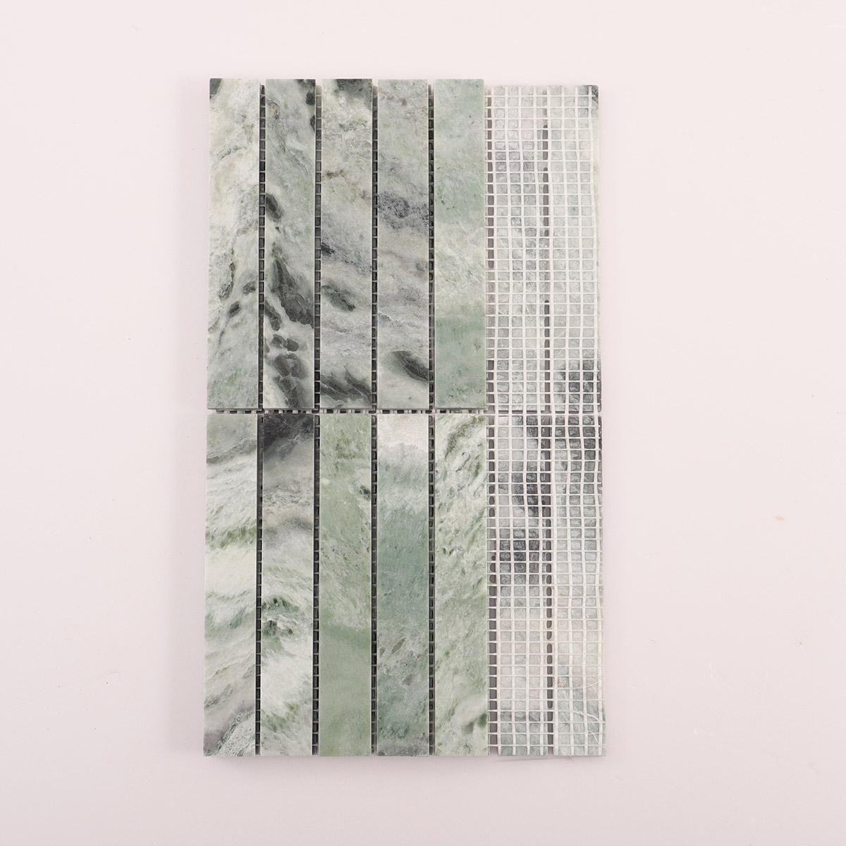 Sage Green Polished Marble Vertical Mosaic Tiles — mosaic ghép nghệ thuật bằng đá marble xanh lục