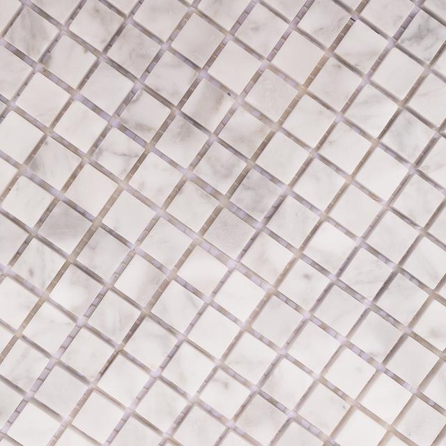 Carrara White Honed Marble Square Mosaic Tiles — mosaic vuông bằng đá marble trắng & trắng Carrara