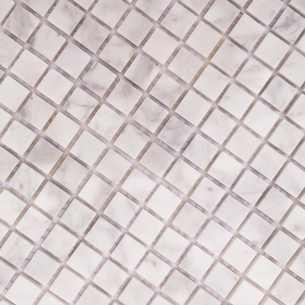 Carrara White Honed Marble Square Mosaic Tiles — mosaic vuông bằng đá marble trắng & trắng Carrara