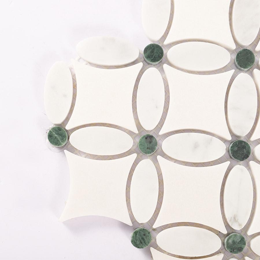 White and Green Floral Marble Floor Tile — mosaic hoa văn waterjet bằng đá marble trắng & xanh lục