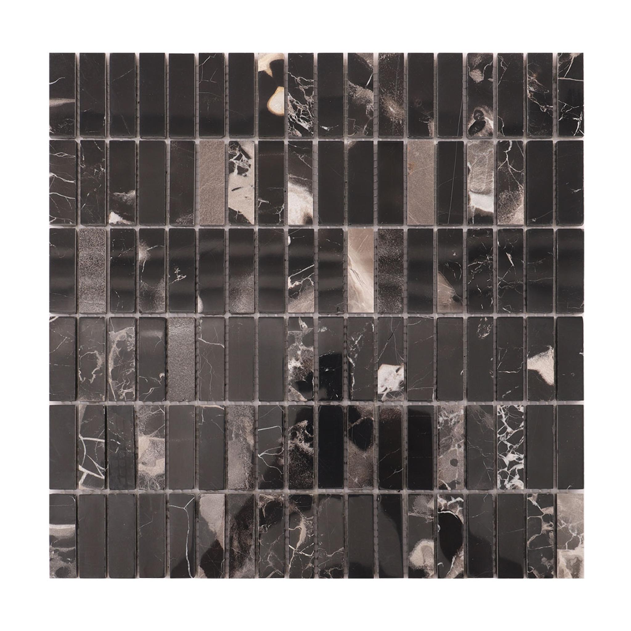 Nero Marquina Black Marble Mosaic Tiles for Bathrooms — mosaic ghép nghệ thuật bằng đá marble đen