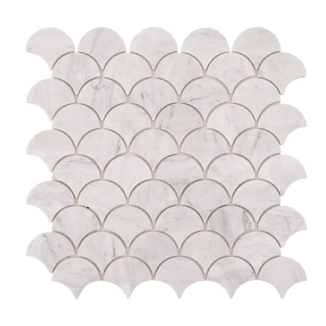 Carrara White Fish Scale Mosaic Tiles — mosaic vảy cá (fish scale) bằng đá marble trắng & trắng Carrara