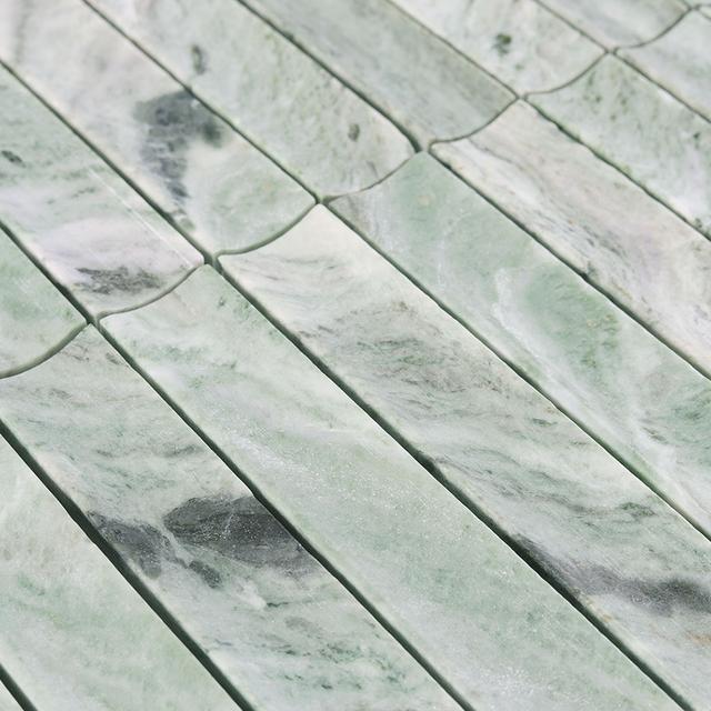Fluted Light Green Marble Mosaic Honed Curved Tile — mosaic rãnh sọc (fluted) bằng đá marble xanh lục