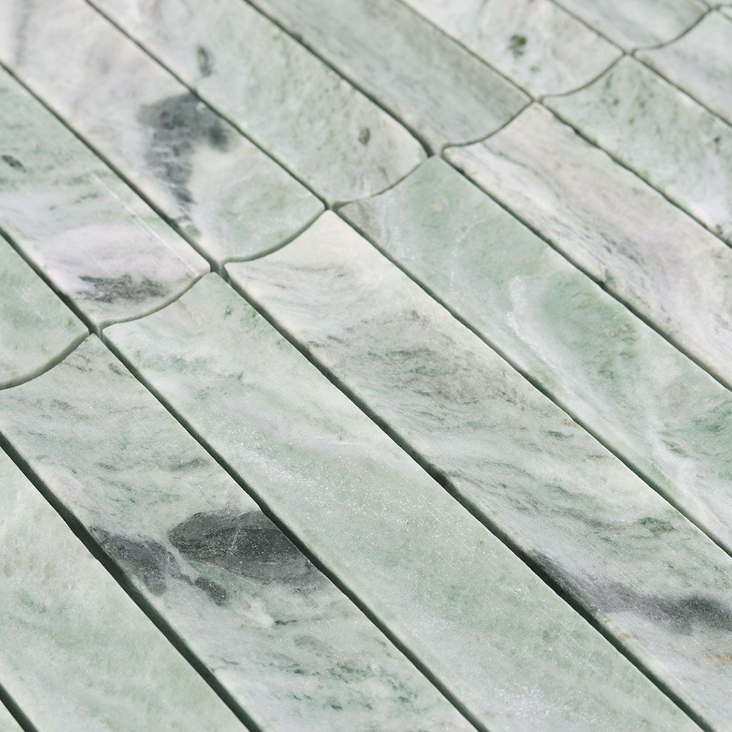 Fluted Light Green Marble Mosaic Honed Curved Tile — mosaic rãnh sọc (fluted) bằng đá marble xanh lục