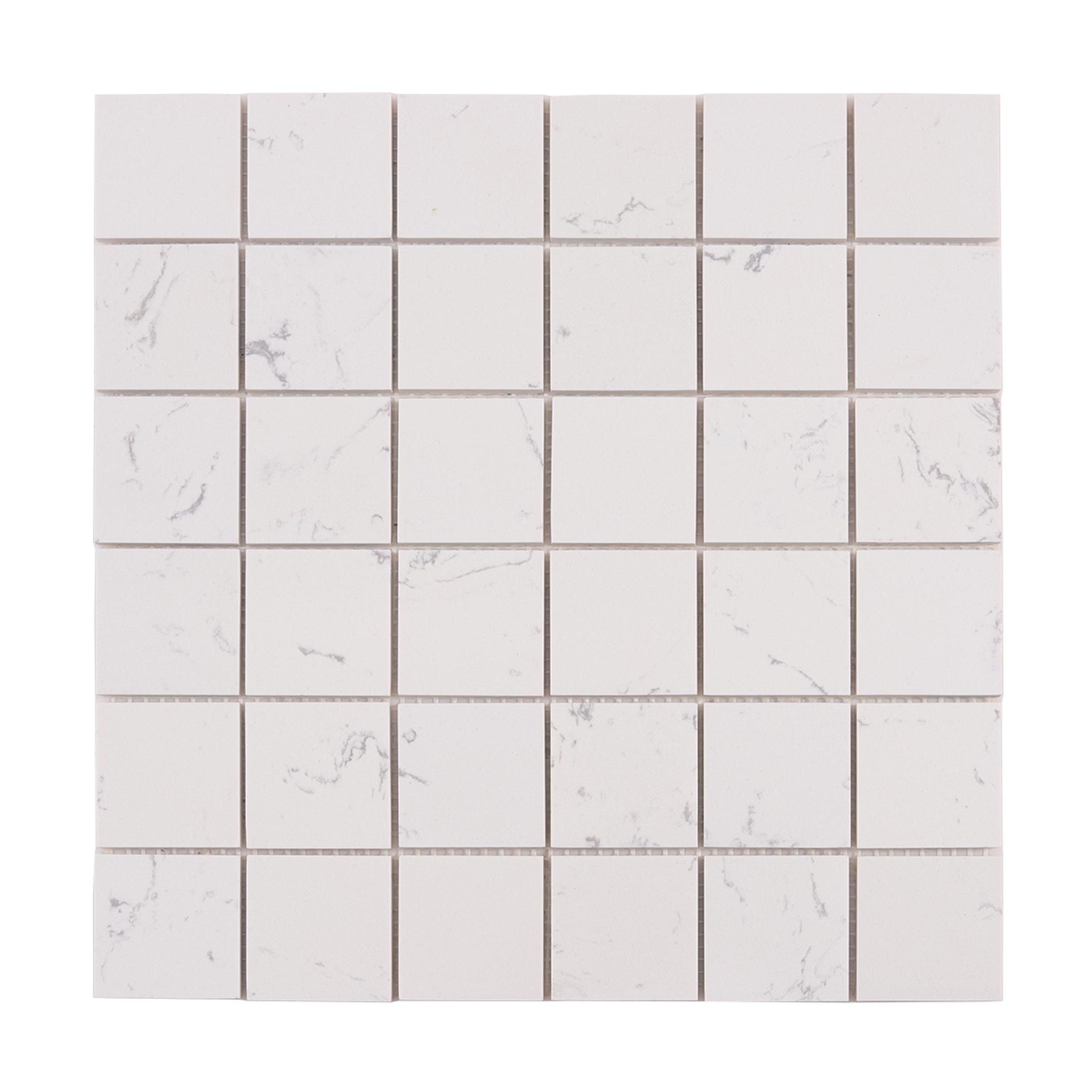 White Square Polished Marble Mosaic Tiles — mosaic vuông bằng đá marble trắng