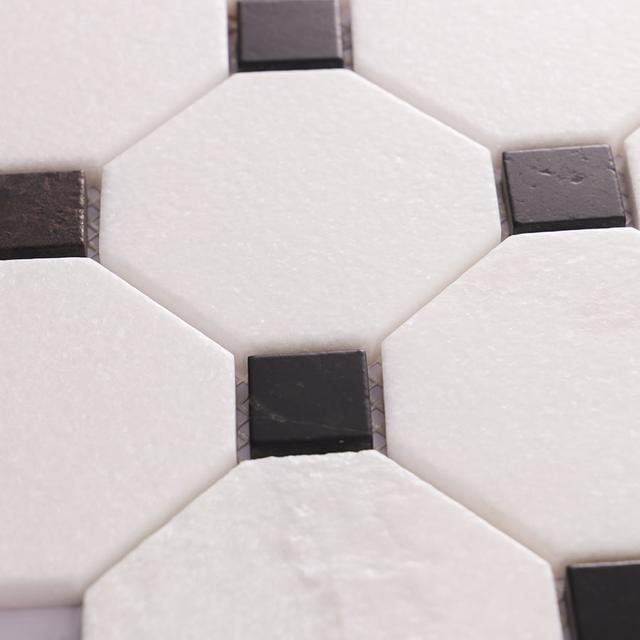 White Octagon Marble Mosaic With Black Square  Wall And Floor Tile — mosaic vuông bằng đá marble đen & trắng