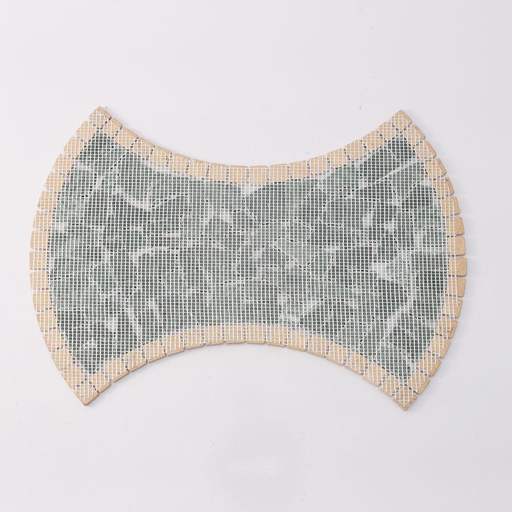 Irregular Green Marble Pebble Mosaic with Beige Square Border Tiles — mosaic vuông bằng đá marble xanh lục & beige