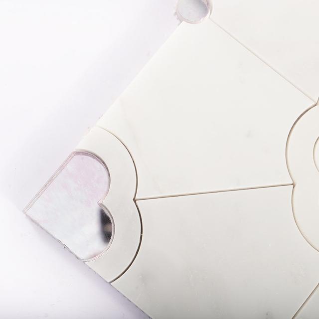 White Marble  Pink Quatrefoil Flower Waterjet Tile — mosaic hoa văn waterjet bằng đá marble trắng & hồng