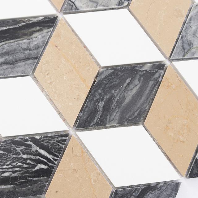 Cube Marble Bathroom Mosaic Tile — mosaic ghép nghệ thuật bằng đá marble tự nhiên