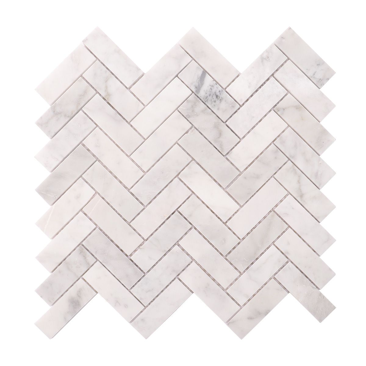 Bianco Carrara Herringbone Polished Marble Mosaic White  Tile — mosaic xương cá bằng đá marble trắng & trắng Carrara