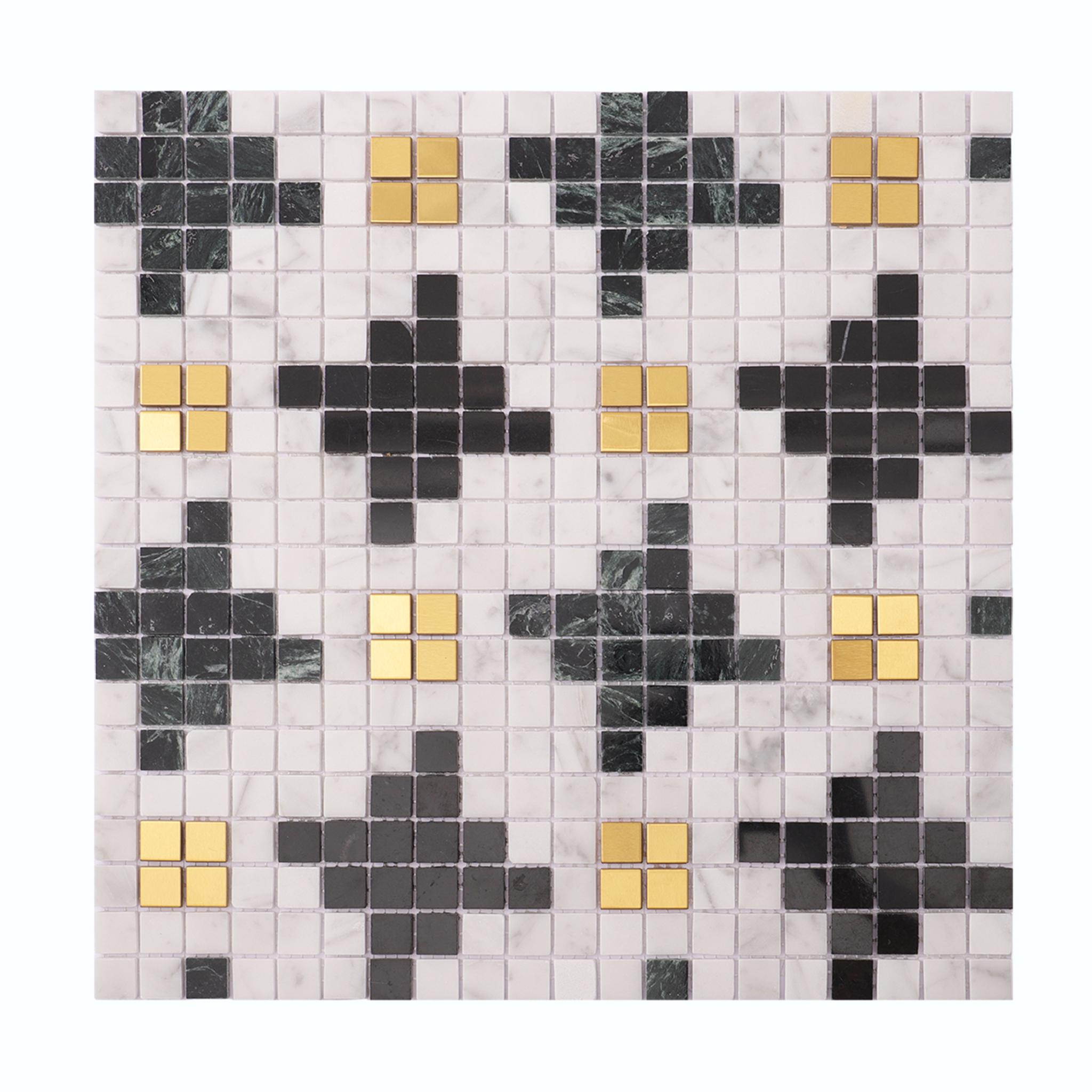 Green White Mix Gold Marble Metal Square Mosaic Tiles — mosaic vuông bằng đá marble trắng & xanh lục