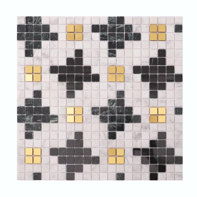 Green White Mix Gold Marble Metal Square Mosaic Tiles — mosaic vuông bằng đá marble trắng & xanh lục