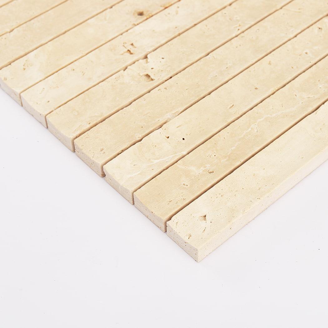 Beige Travertine Fluted Mosaic Wall Tile for Kitchen and Bathroom — mosaic rãnh sọc (fluted) bằng đá travertine beige