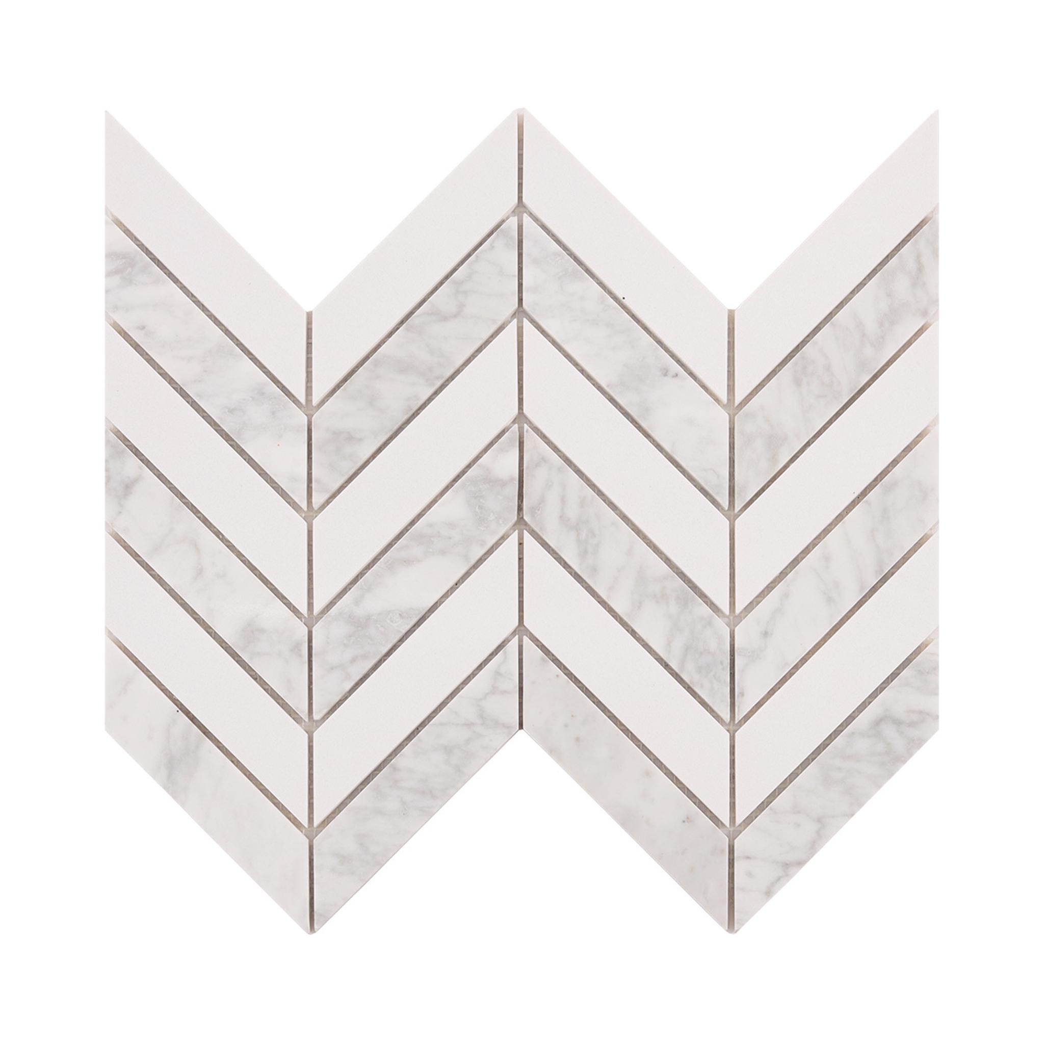 Herringbone Carrara White Marble Mosaic Tiles — mosaic xương cá bằng đá marble trắng & trắng Carrara