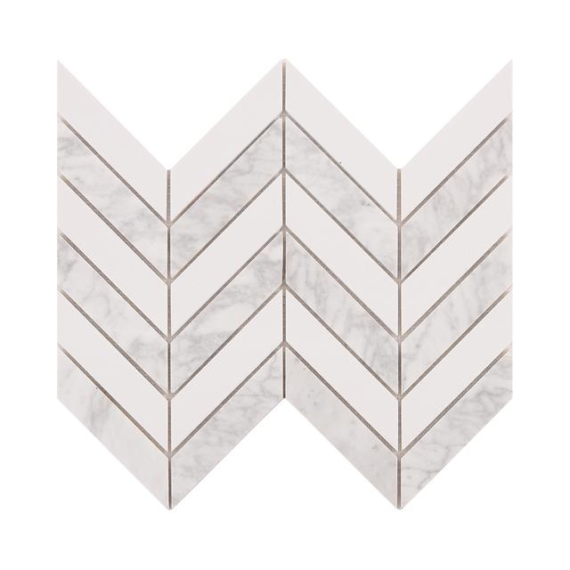Herringbone Carrara White Marble Mosaic Tiles — mosaic xương cá bằng đá marble trắng & trắng Carrara