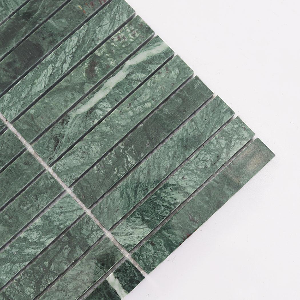 Green Marble Vertical Strip Tile Mosaic Kitchen Backsplash — mosaic thanh dài (linear) bằng đá marble xanh lục