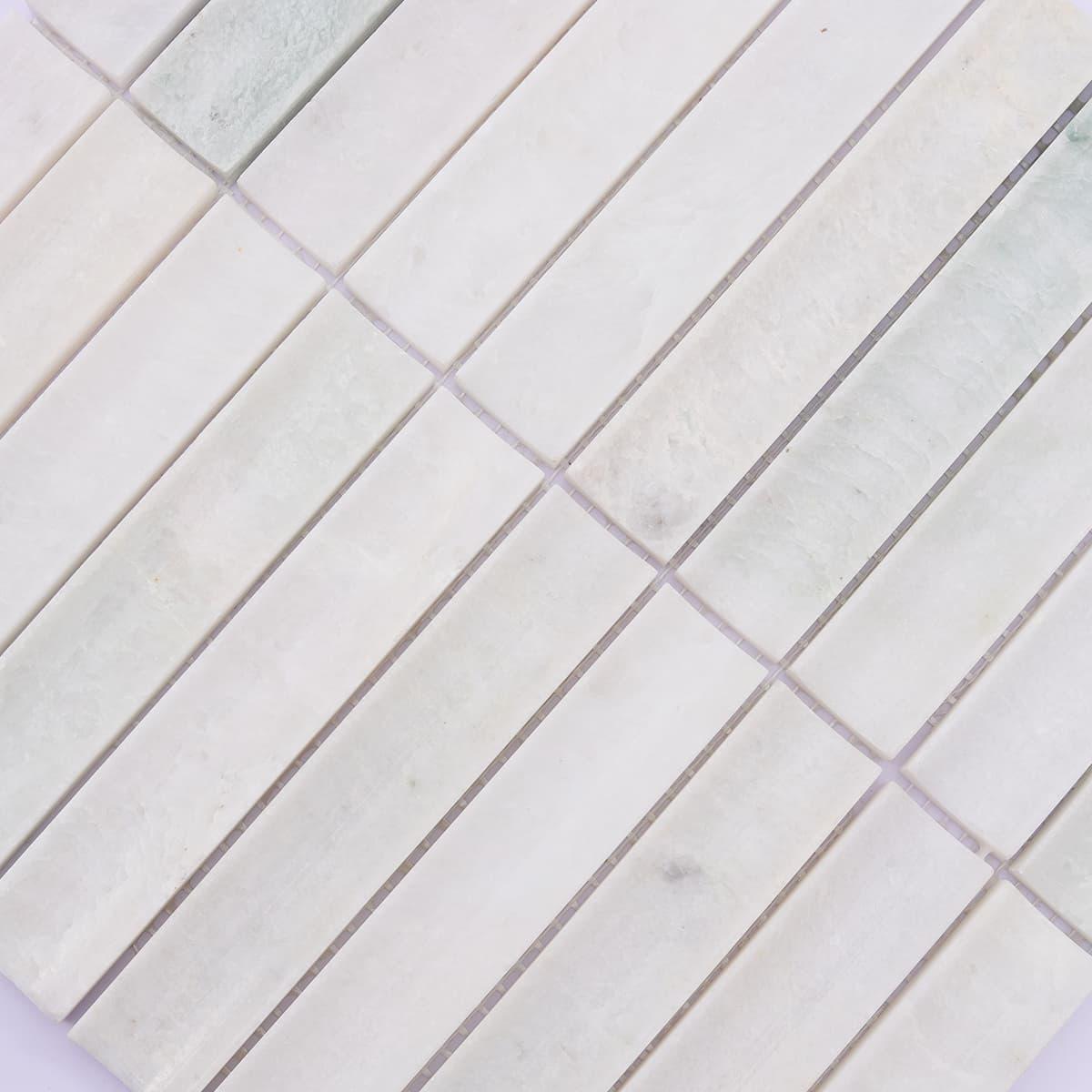 White Jade Polished Marble Mosaic Strip Fluted Wall Tile — mosaic rãnh sọc (fluted) bằng đá marble trắng