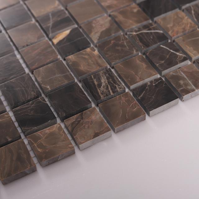 Dark Emperador Square Marble Mosaic — mosaic vuông bằng đá marble nâu Emperador
