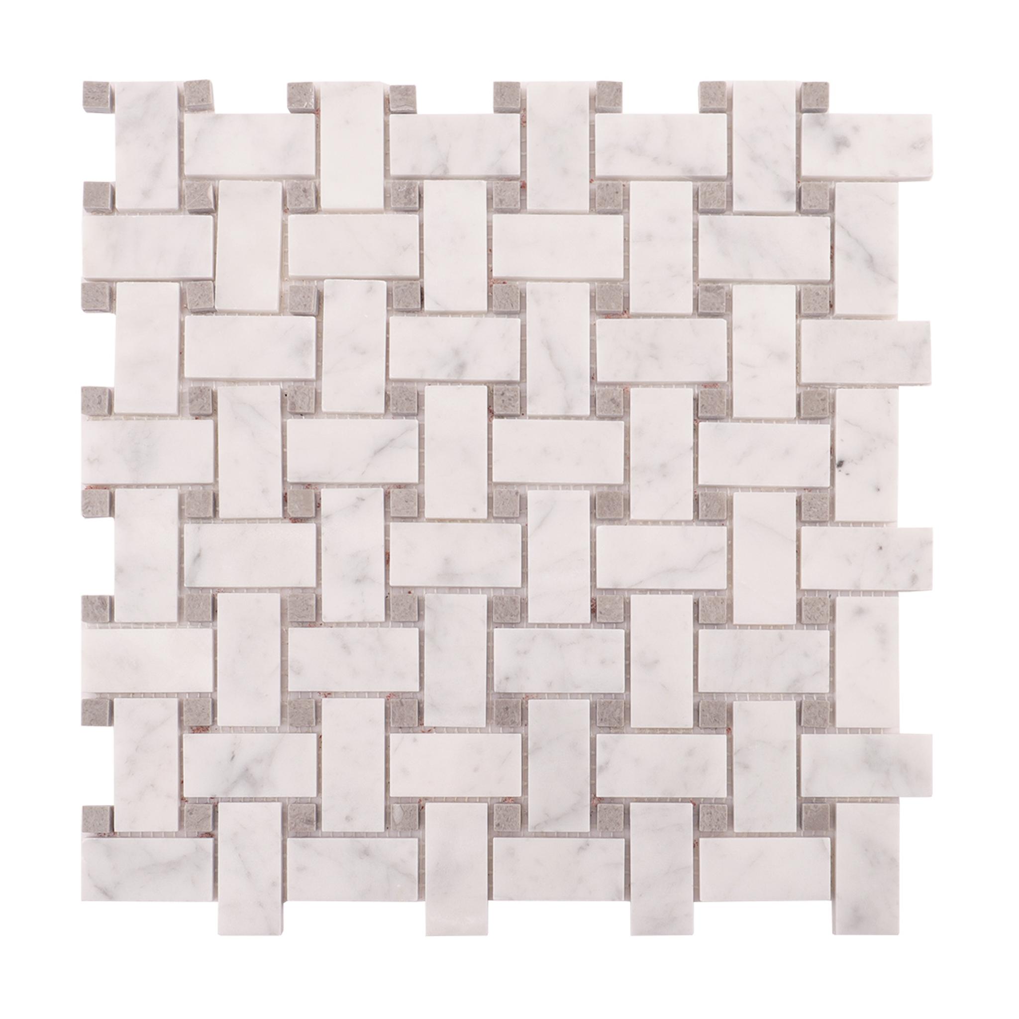 Carrara White Basketweave Marble Mosaic — mosaic đan rổ (basketweave) bằng đá marble trắng Carrara