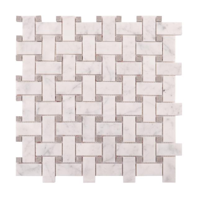 Carrara White Basketweave Marble Mosaic — mosaic đan rổ (basketweave) bằng đá marble trắng Carrara