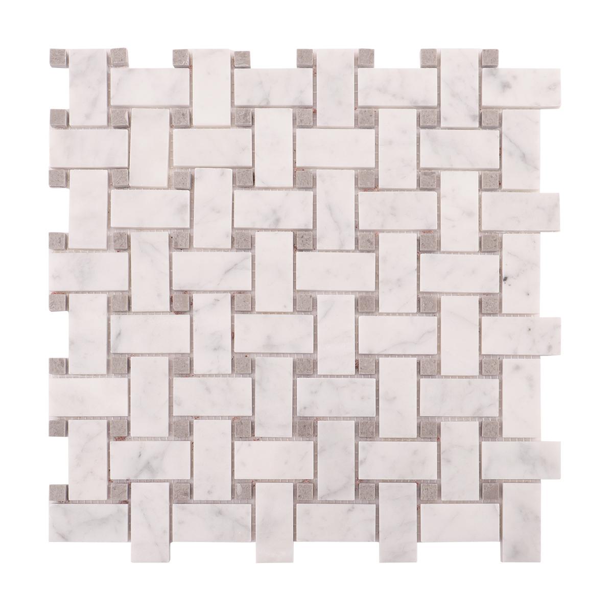 Carrara White Basketweave Marble Mosaic — mosaic đan rổ (basketweave) bằng đá marble trắng Carrara