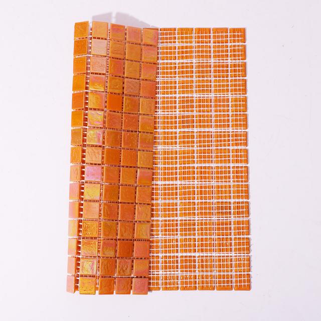 Pearlescent Orange Square Glass Mosaic Wall and Floor Tile — mosaic vuông bằng thủy tinh tự nhiên
