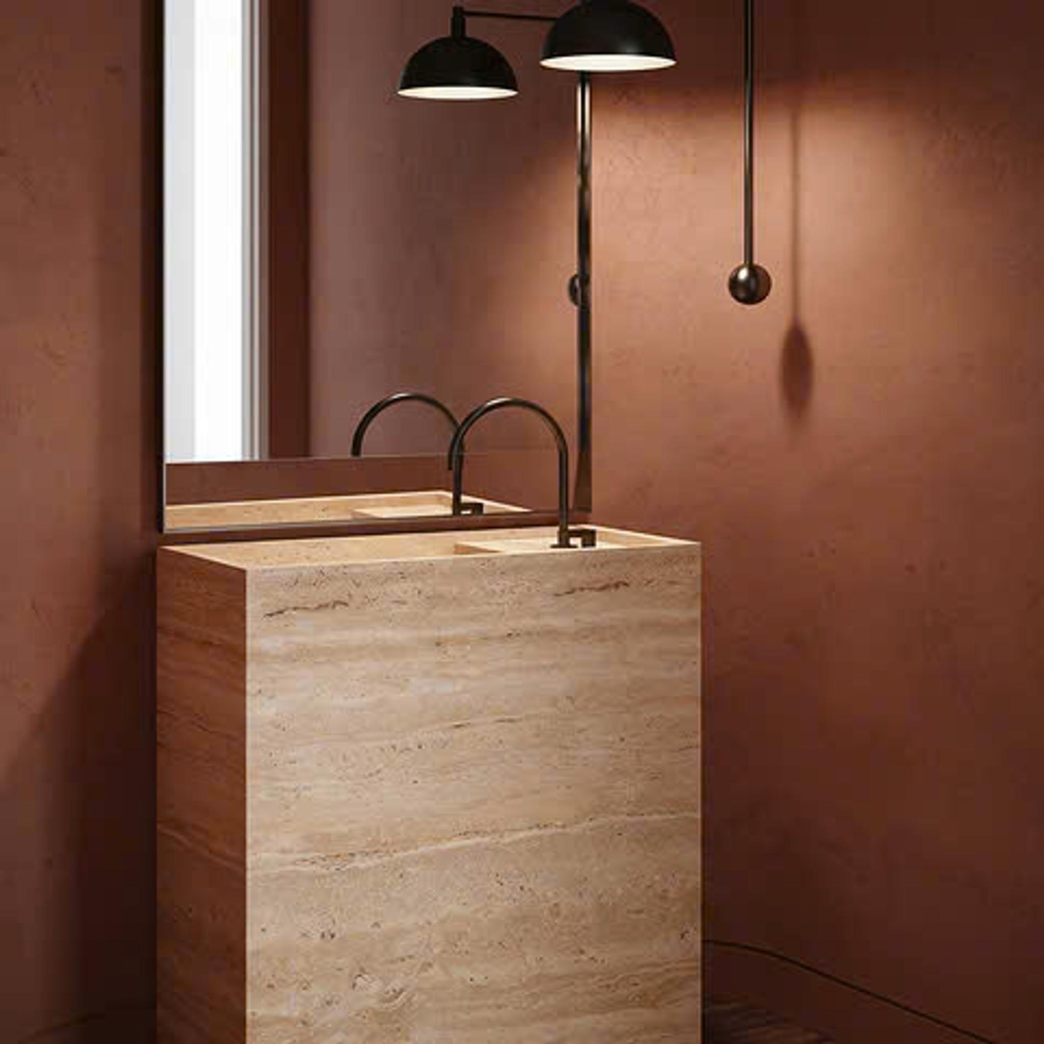 Lavabo đá nguyên khối — Travertine kem