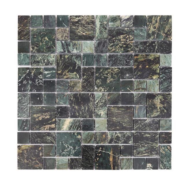 Dark Green Natural Marble Honed Mosaic Bathroom Tiles — mosaic ghép nghệ thuật bằng đá marble xanh lục
