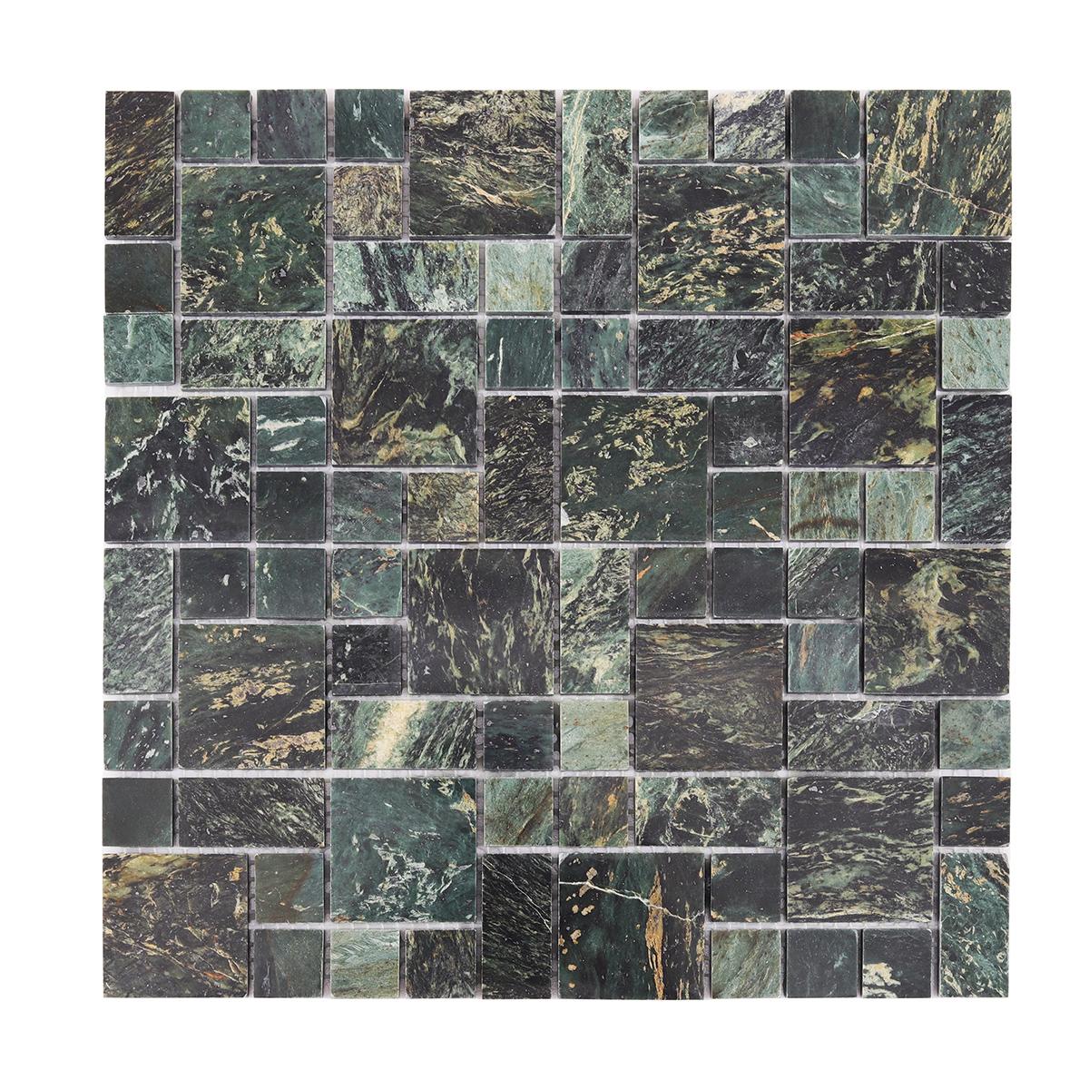 Dark Green Natural Marble Honed Mosaic Bathroom Tiles — mosaic ghép nghệ thuật bằng đá marble xanh lục