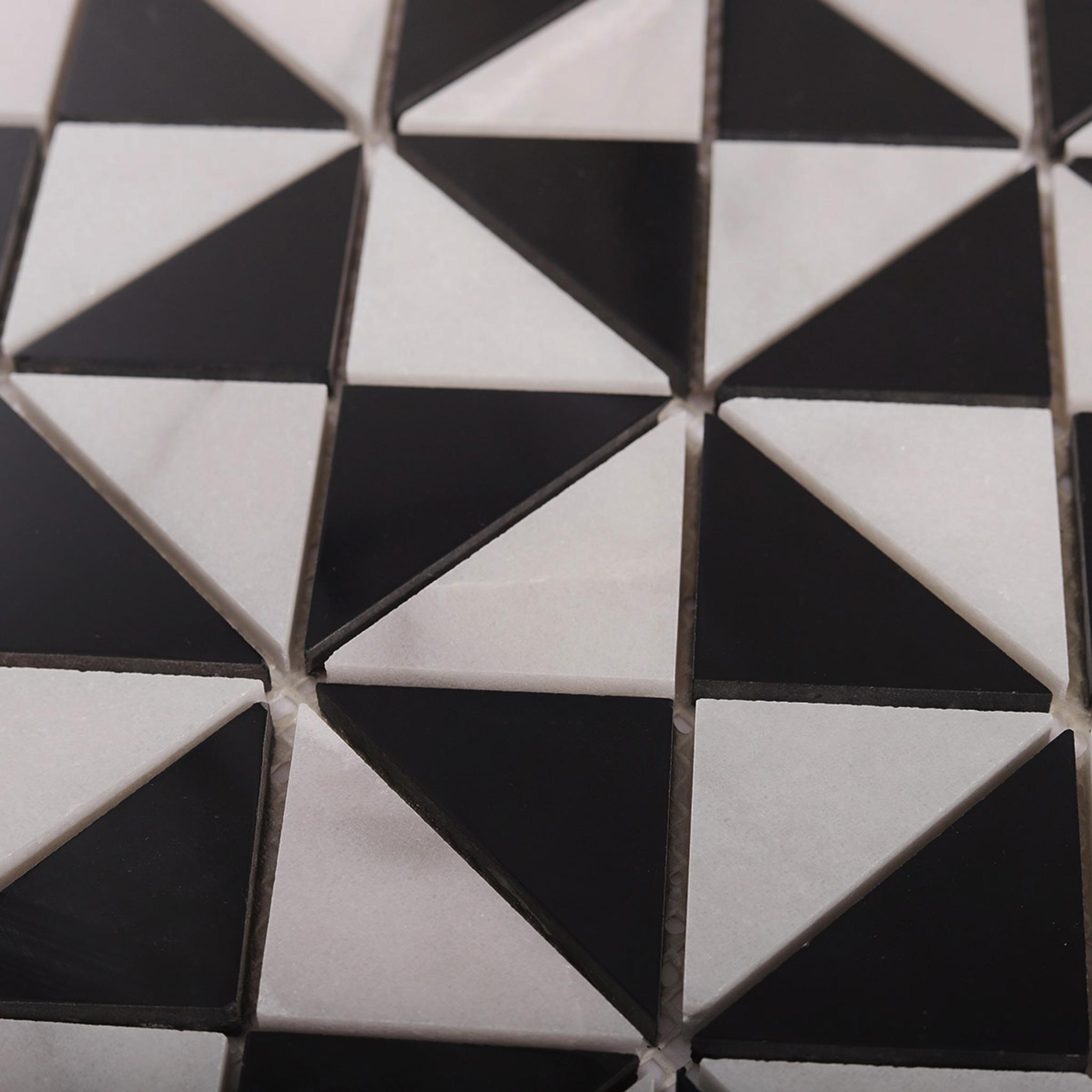 White and Black Triangle Windmill Marble Tiles — mosaic ghép nghệ thuật bằng đá marble đen & trắng