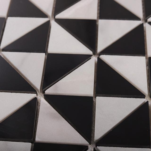 White and Black Triangle Windmill Marble Tiles — mosaic ghép nghệ thuật bằng đá marble đen & trắng