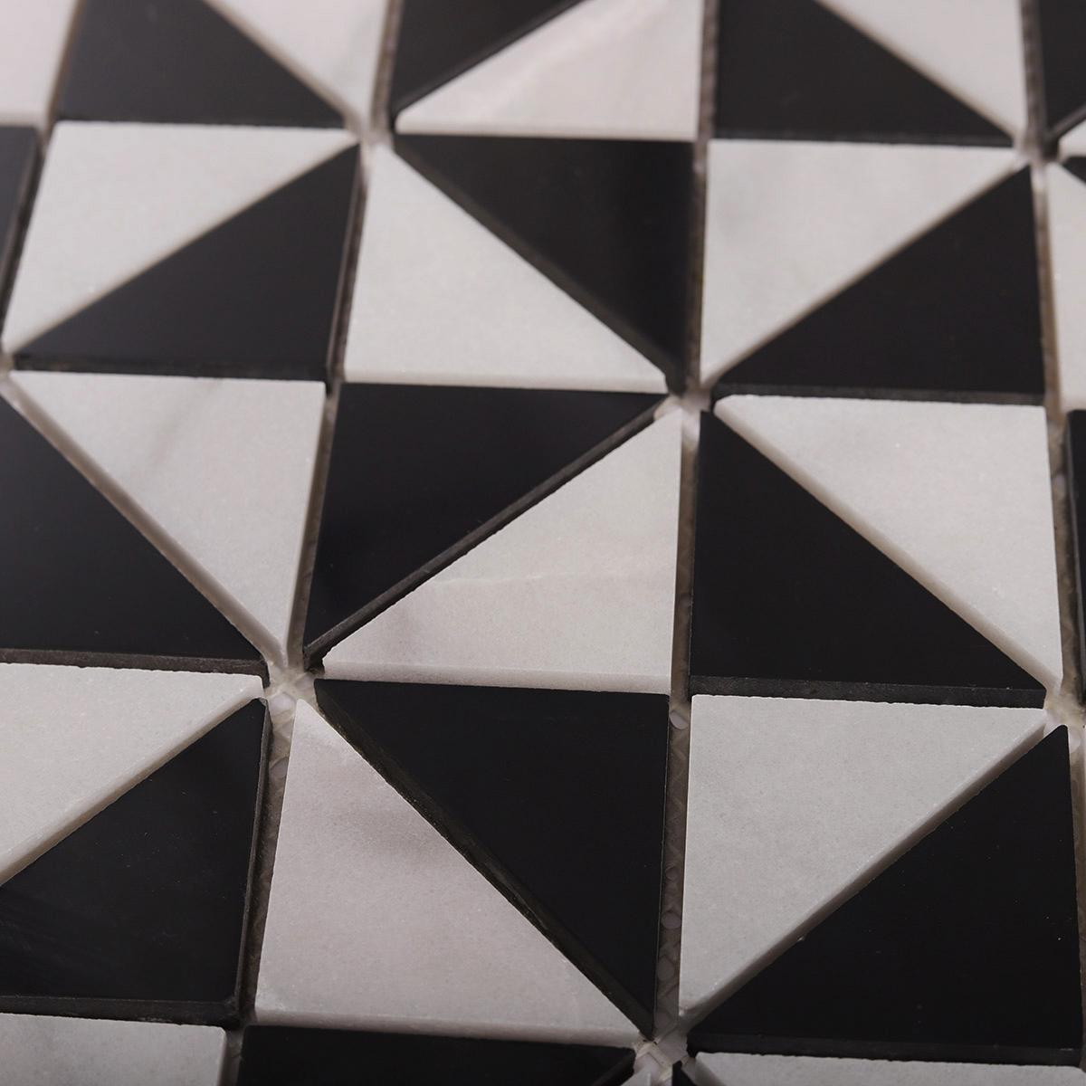 White and Black Triangle Windmill Marble Tiles — mosaic ghép nghệ thuật bằng đá marble đen & trắng