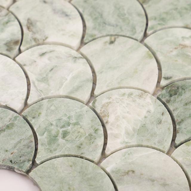 Emerald Green Marble Fish Scale Mosaic Tiles — mosaic vảy cá (fish scale) bằng đá marble xanh lục