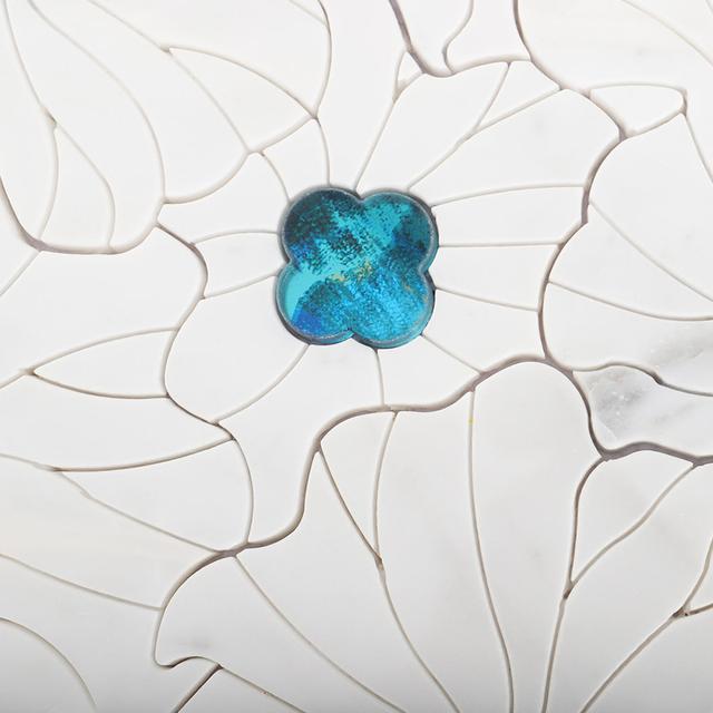 Waterjet Marble with Glass Flower Mosaic Tile — mosaic hoa văn waterjet bằng đá marble tự nhiên