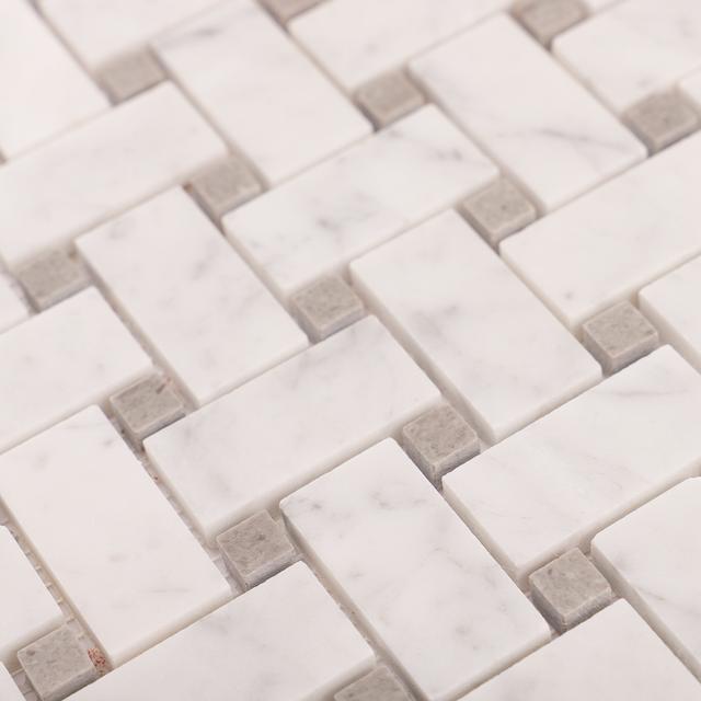 Carrara White Basketweave Marble Mosaic — mosaic đan rổ (basketweave) bằng đá marble trắng Carrara