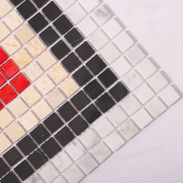 Glass and Marble Red Dot Mosaic Tiles — mosaic ghép nghệ thuật bằng đá marble đỏ