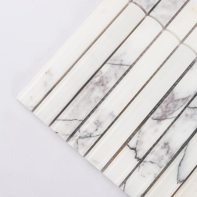 White Fluted Marble Kit Kat Mosaic Tile for Kitchen Bathroom — mosaic rãnh sọc (fluted) bằng đá marble trắng