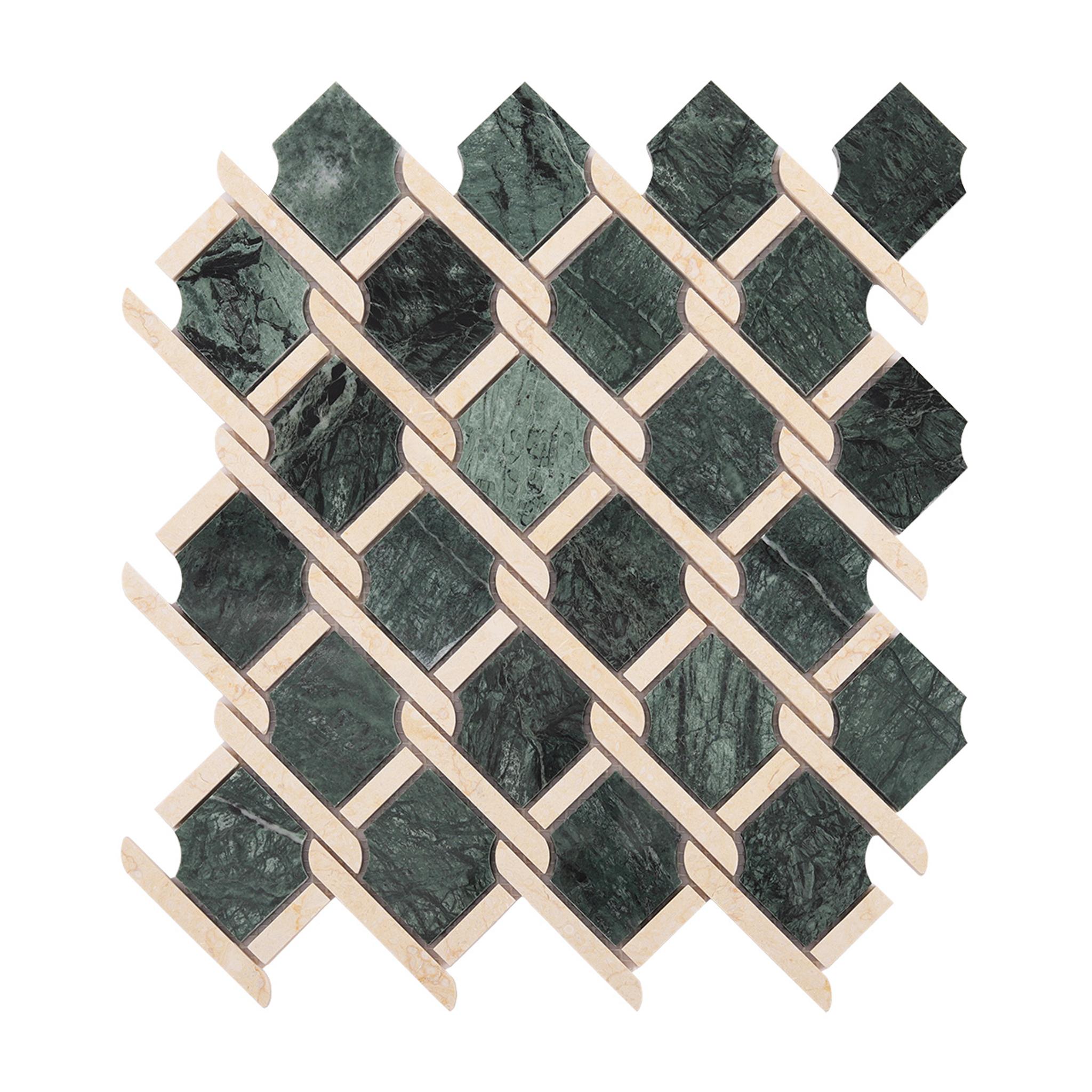 Rockart Medallion Green Marble Mosaic Tiles — mosaic ghép nghệ thuật bằng đá marble xanh lục