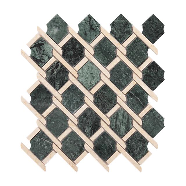 Green and Cream Marble Lattice Polished Mosaic Tiles — Rochelle Rochelle Stone