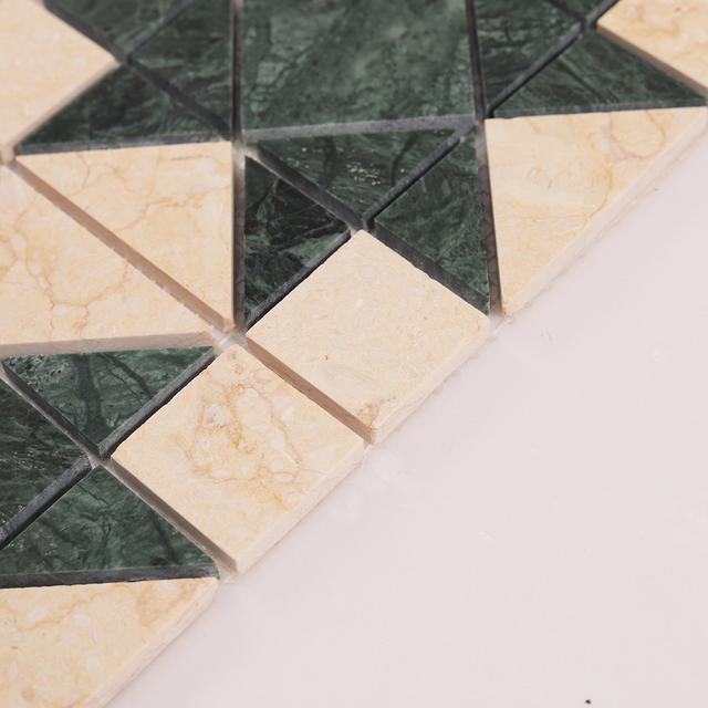 Green Mixed Beige Stars Marble Mosaic Tiles — mosaic ghép nghệ thuật bằng đá marble xanh lục & beige