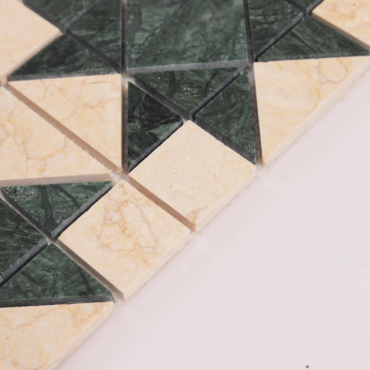 Green Mixed Beige Stars Marble Mosaic Tiles — mosaic ghép nghệ thuật bằng đá marble xanh lục & beige