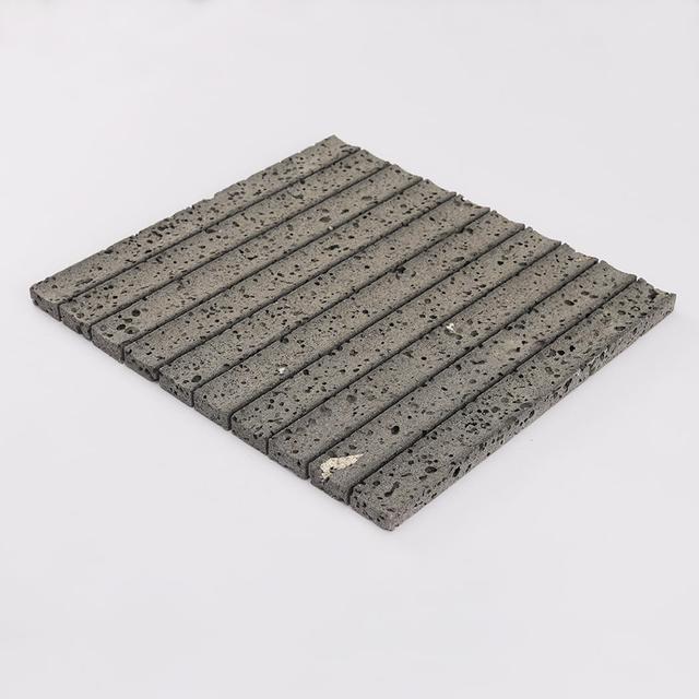 Black Lava Stone Fluted Mosaic Tile for Walls and Fireplaces — mosaic rãnh sọc (fluted) bằng đá marble đen