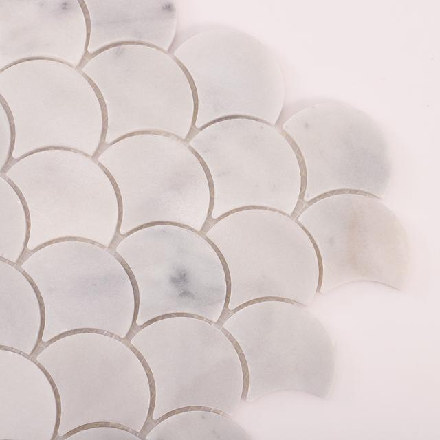 White Marble Polished Fish Scale Mosaic Tiles — mosaic vảy cá (fish scale) bằng đá marble trắng