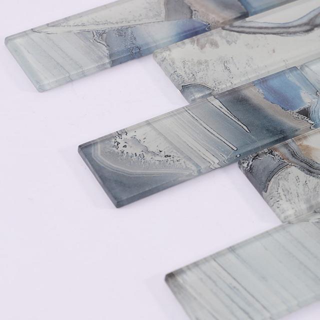 Blue Grey Rectangle Subway Onyx Glass Mosaic Tile — mosaic subway (gạch thẻ) bằng đá onyx xanh dương & xám