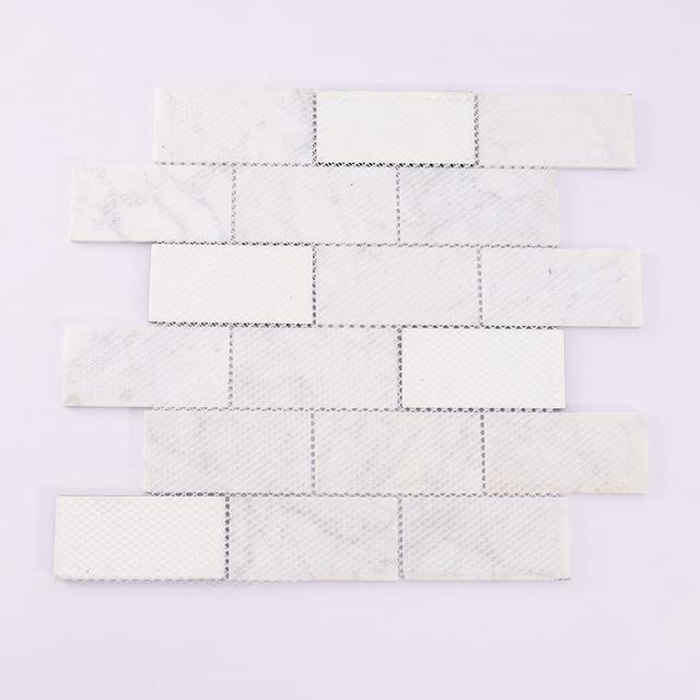 White Marble and Green Glass Mosaic Brick Subway Tile — mosaic subway (gạch thẻ) bằng đá marble trắng & xanh lục